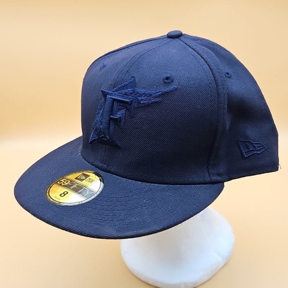New Era Other - Florida Marlins Hat Cap New Era Fitted Size 8 All Black MLB Baseball 59Fifty